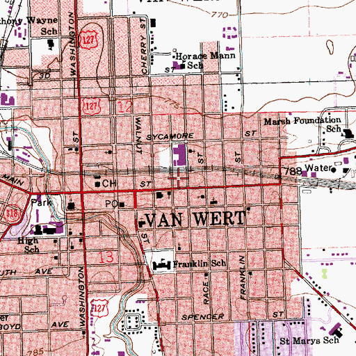 Topographic Map of Van Wert Police Department, OH