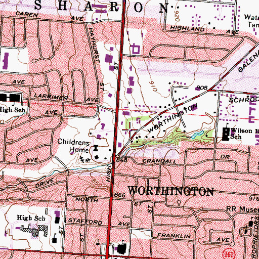 Topographic Map of Worthington Police Department, OH