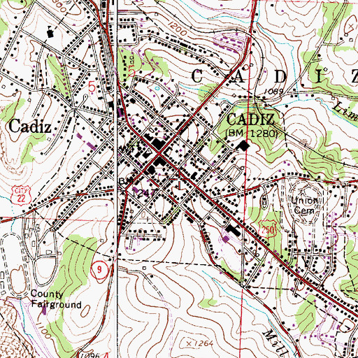 Topographic Map of Cadiz Police Department, OH