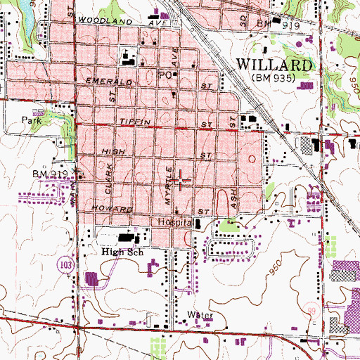 Topographic Map of Willard Police Department, OH