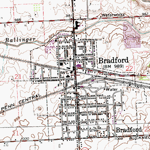 Topographic Map of Village of Bradford City Building, OH