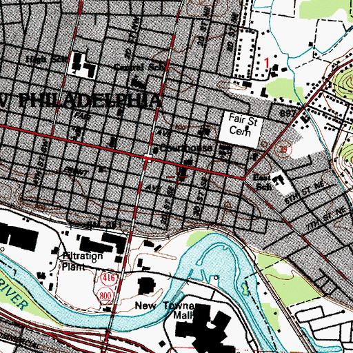 Topographic Map of New Philadelphia Police Department, OH