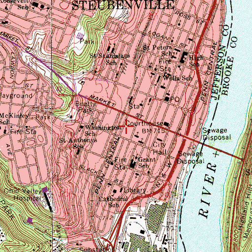 Topographic Map of Jefferson County Sheriff's Office, OH