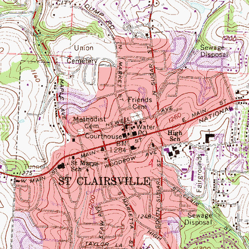 Topographic Map of Saint Clairsville Police Department, OH