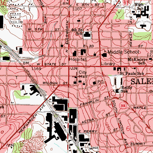 Topographic Map of Salem City Police Department, OH
