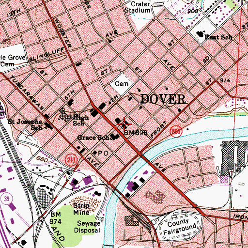 Topographic Map of Dover Police Department, OH