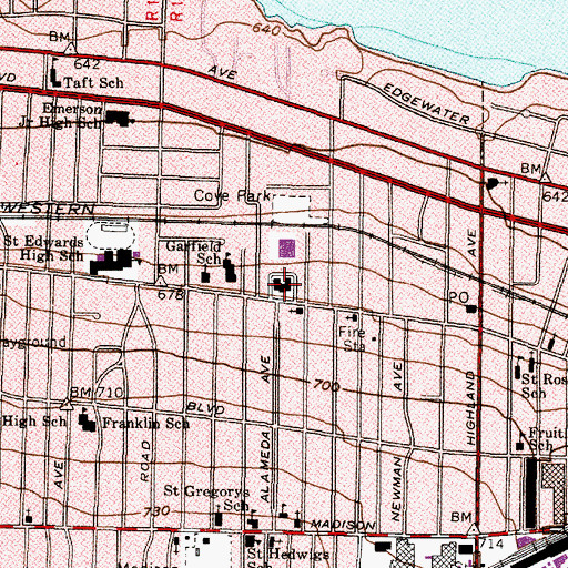 Topographic Map of Lakewood Police Department, OH