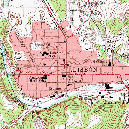 Topographic Map of Lisbon Village Police Department, OH