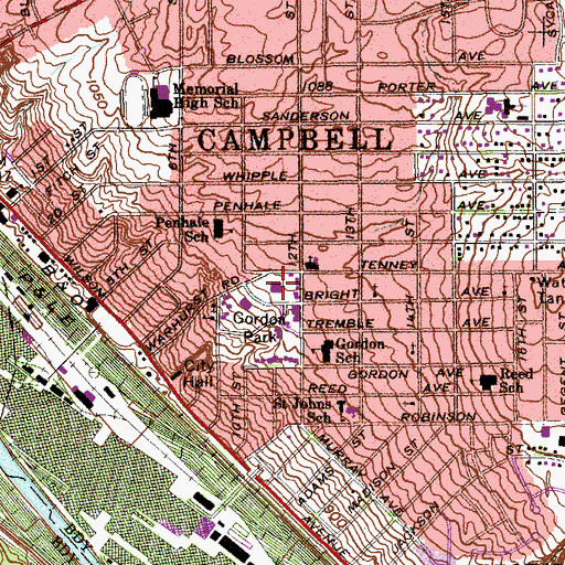 Topographic Map of Campbell Police Department, OH
