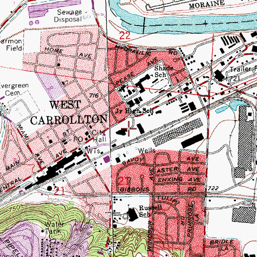 Topographic Map of West Carrollton Police Department, OH