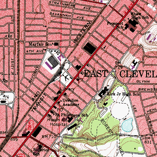 Topographic Map of East Cleveland Police Department, OH
