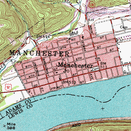 Topographic Map of Manchester Police Department, OH