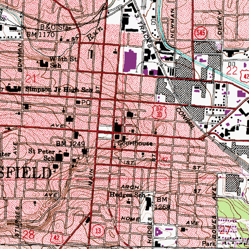 Topographic Map of Mansfield Police Department, OH