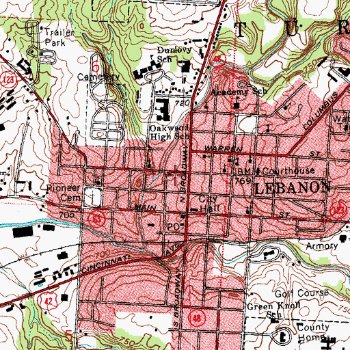 Topographic Map of Lebanon Division of Police Station, OH