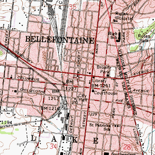 Topographic Map of Bellefontaine Police Department, OH