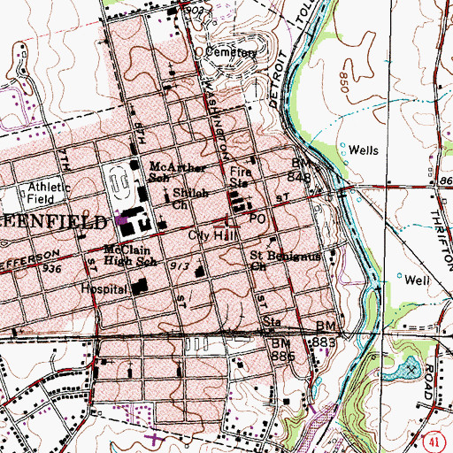 Topographic Map of Greenfield Police Department, OH