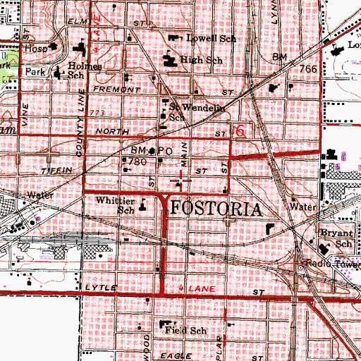 Topographic Map of Fostoria Police Station, OH