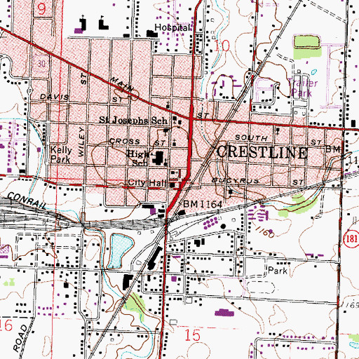 Topographic Map of Crestline Police Department, OH