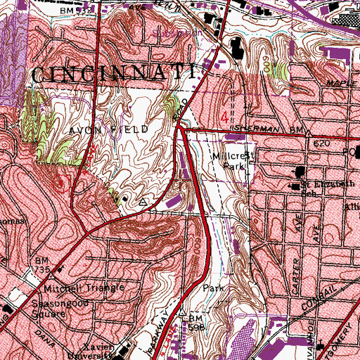 Topographic Map of Cincinnati Police Department District 4, OH