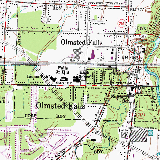 Topographic Map of Olmsted Falls Police Department, OH