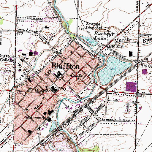 Topographic Map of Bluffton Police Department, OH