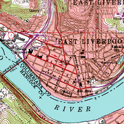 Topographic Map of East Liverpool Police Department, OH