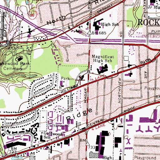 Topographic Map of Rocky River Police Department, OH