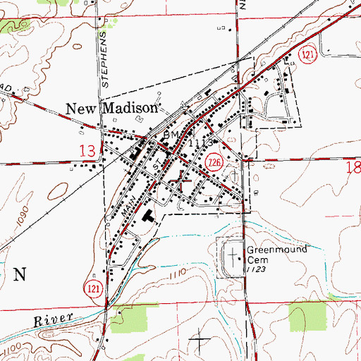 Topographic Map of New Madison Police Department, OH