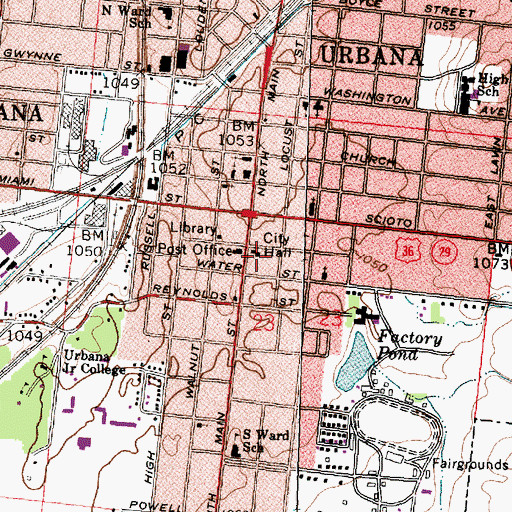 Topographic Map of Urbana Police Department, OH