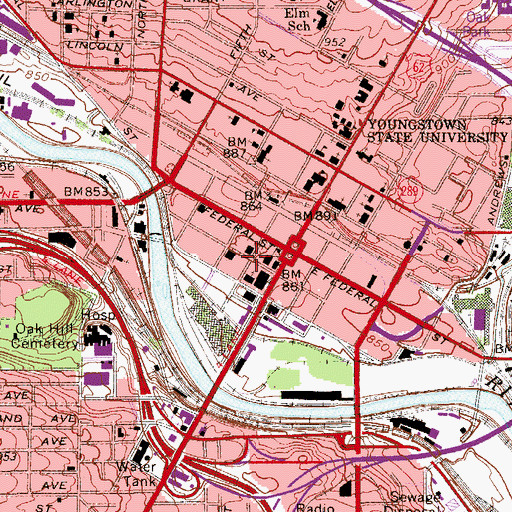 Topographic Map of Youngstown Municipal Court, OH