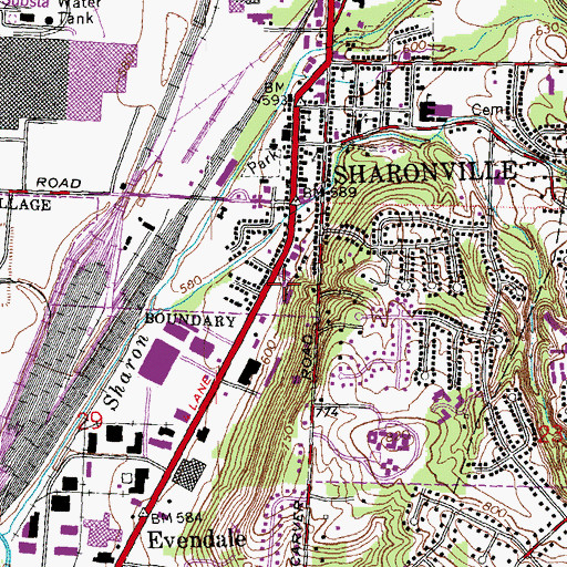 Topographic Map of Sharonville Police Department, OH