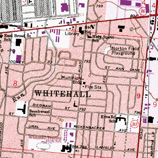 Topographic Map of Whitehall Police Department, OH