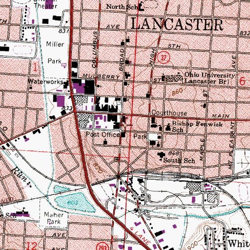 Topographic Map of Lancaster Police Department, OH