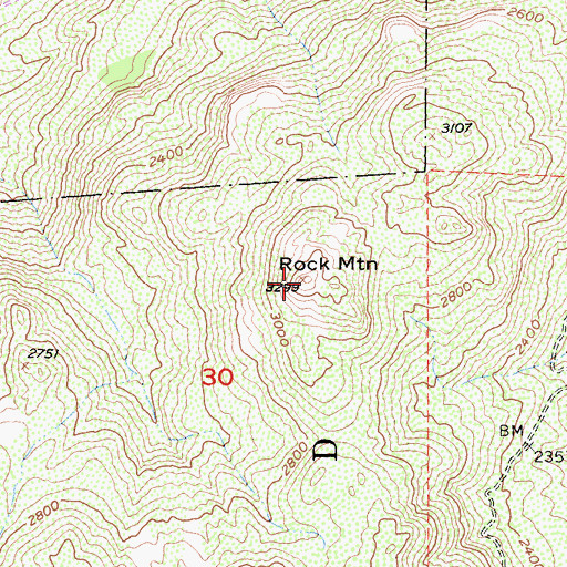 Topographic Map of Rock Mountain, CA