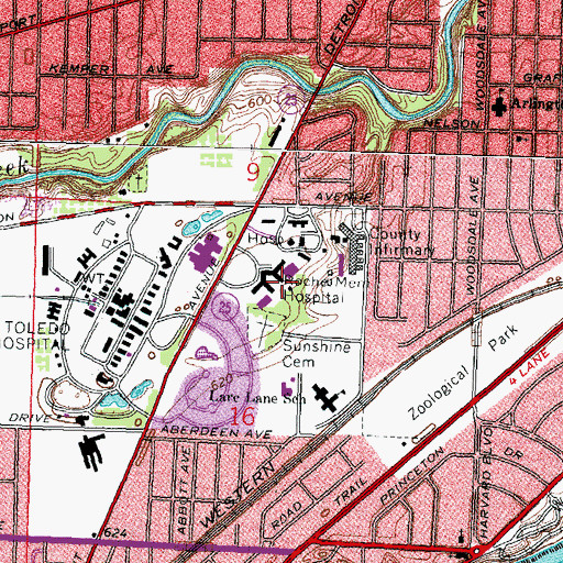 Topographic Map of Advanced Specialty Hospital of Toledo, OH