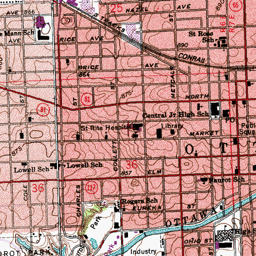 Topographic Map of Kindred Hospital - Lima, OH