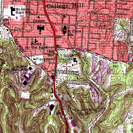 Topographic Map of Children's Hospital - College Hill, OH