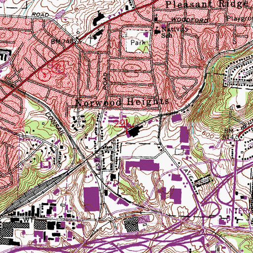 Topographic Map of Bridgewel Hospital of Cincinnati, OH