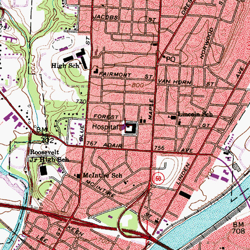 Topographic Map of Select Specialty Hospital - Zanesville, OH