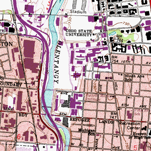 Topographic Map of Ohio State University Dodd Rehabilitation Hospital, OH