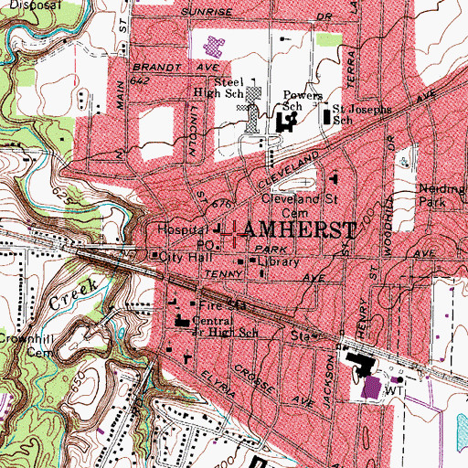 Topographic Map of Specialty Hospital of Lorain, OH
