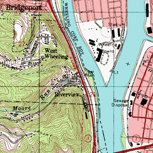 Topographic Map of West Wheeling Fire Department, OH