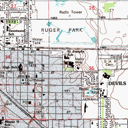 Topographic Map of Mercy Hospital, ND
