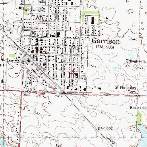 Topographic Map of Garrison Memorial Hospital, ND