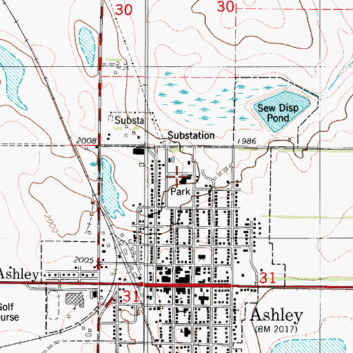 Topographic Map of Ashley Medical Center, ND