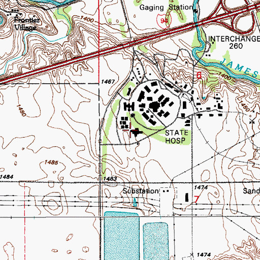 Topographic Map of North Dakota State Hospital, ND