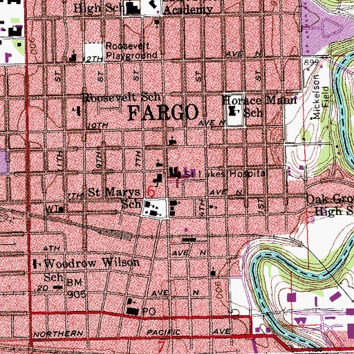 Topographic Map of Sanford Broadway Medical Building, ND