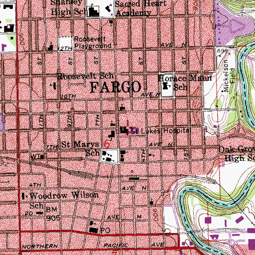 Topographic Map of Sanford Children's Hospital Fargo, ND