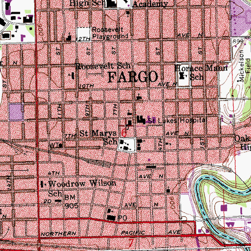 Topographic Map of Sanford Transplant Center - Fargo, ND