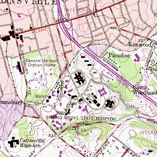 Topographic Map of Spring Grove Hospital Center Police, MD